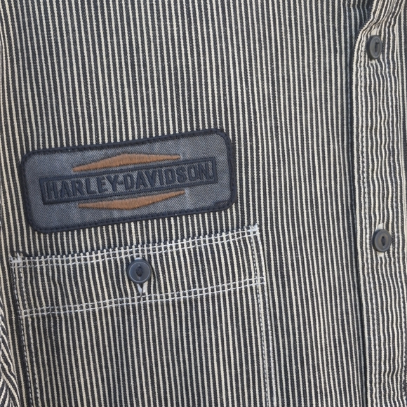 Harley Davidson Button Up Long Sleeve Embroidered Striped Shirt Men Size XXL - Picture 2 of 16
